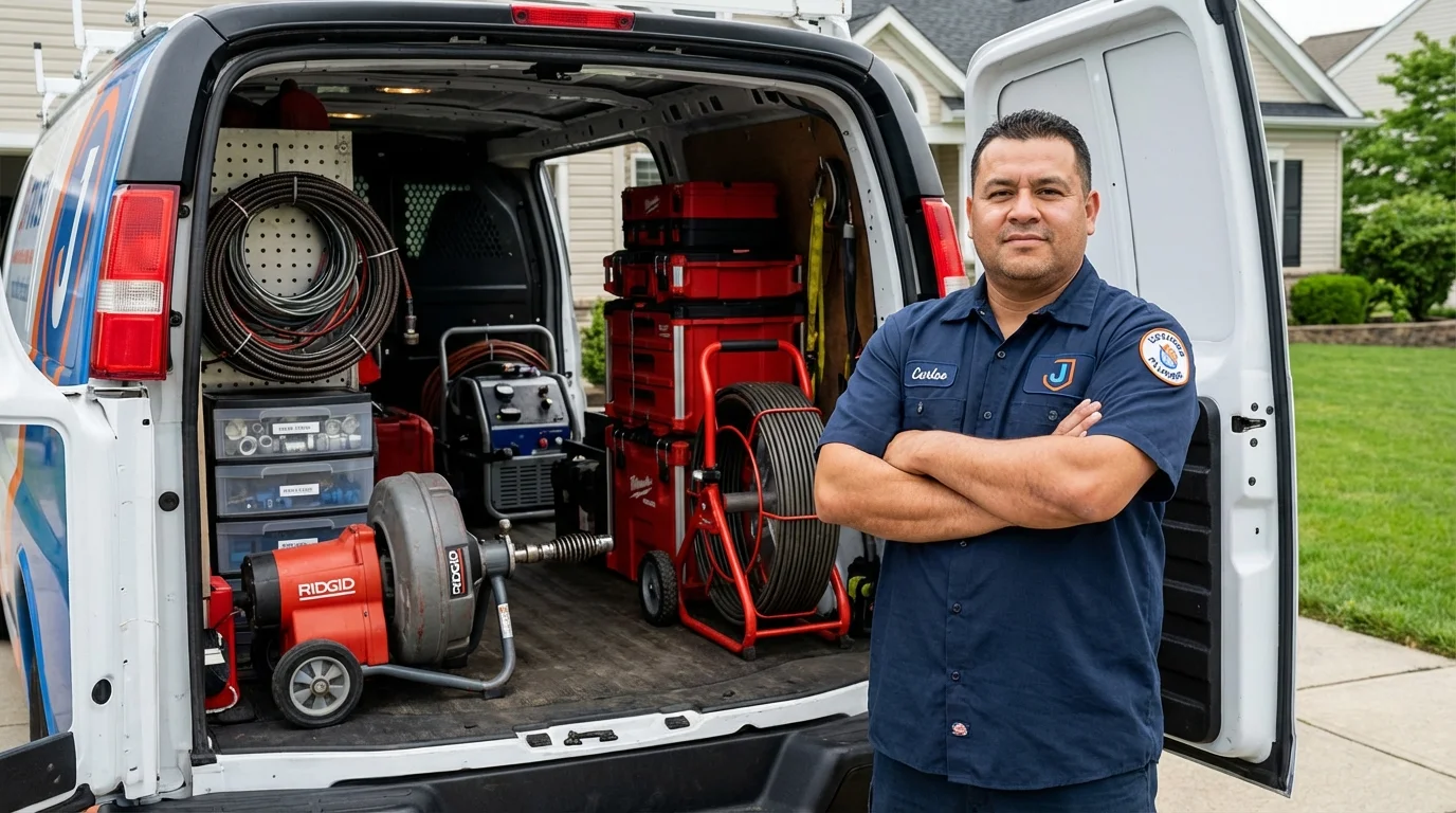 Professional drain cleaning equipment and Johns Plumbing LLC plumber in Benton