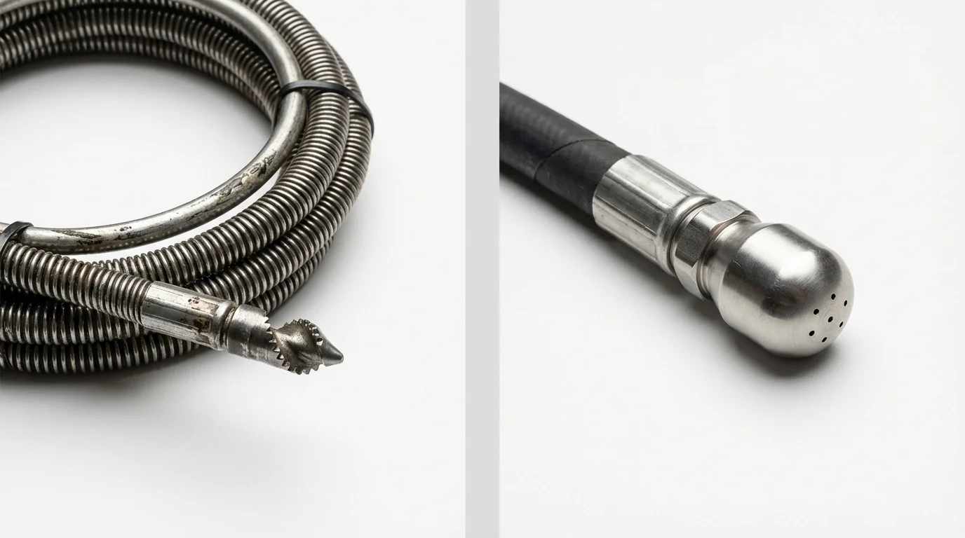 Drain snake cable and hydro jetting nozzle used for drain cleaning in Benton, MO
