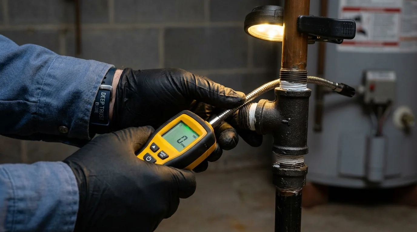 Gas leak detection with electronic sniffer by Johns Plumbing LLC in Benton