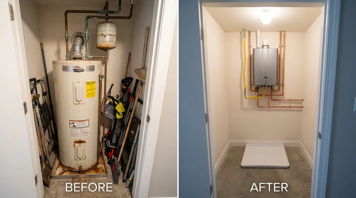 Tank water heater versus wall-mounted tankless unit comparison for Benton, MO homeowners